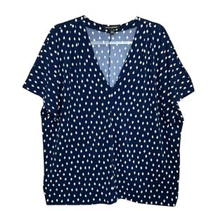 Banana‎ Republic Factory Navy Ikat Jersey Knit Blouse XL V-Neck Dolman Sleeve